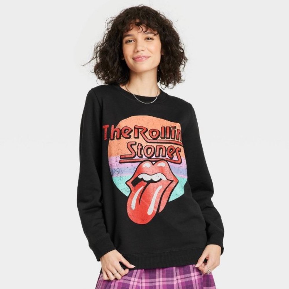 The Rolling Stones Tongue Graphic Black Band Sweatshirt